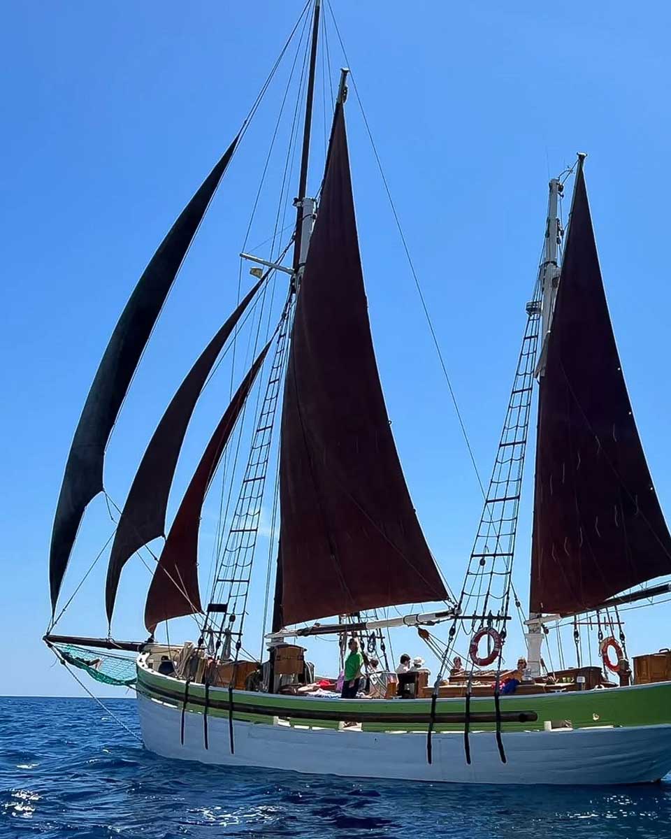 The sail boat on the Andrea Jensen Sailing Tour in Sardinia Italy