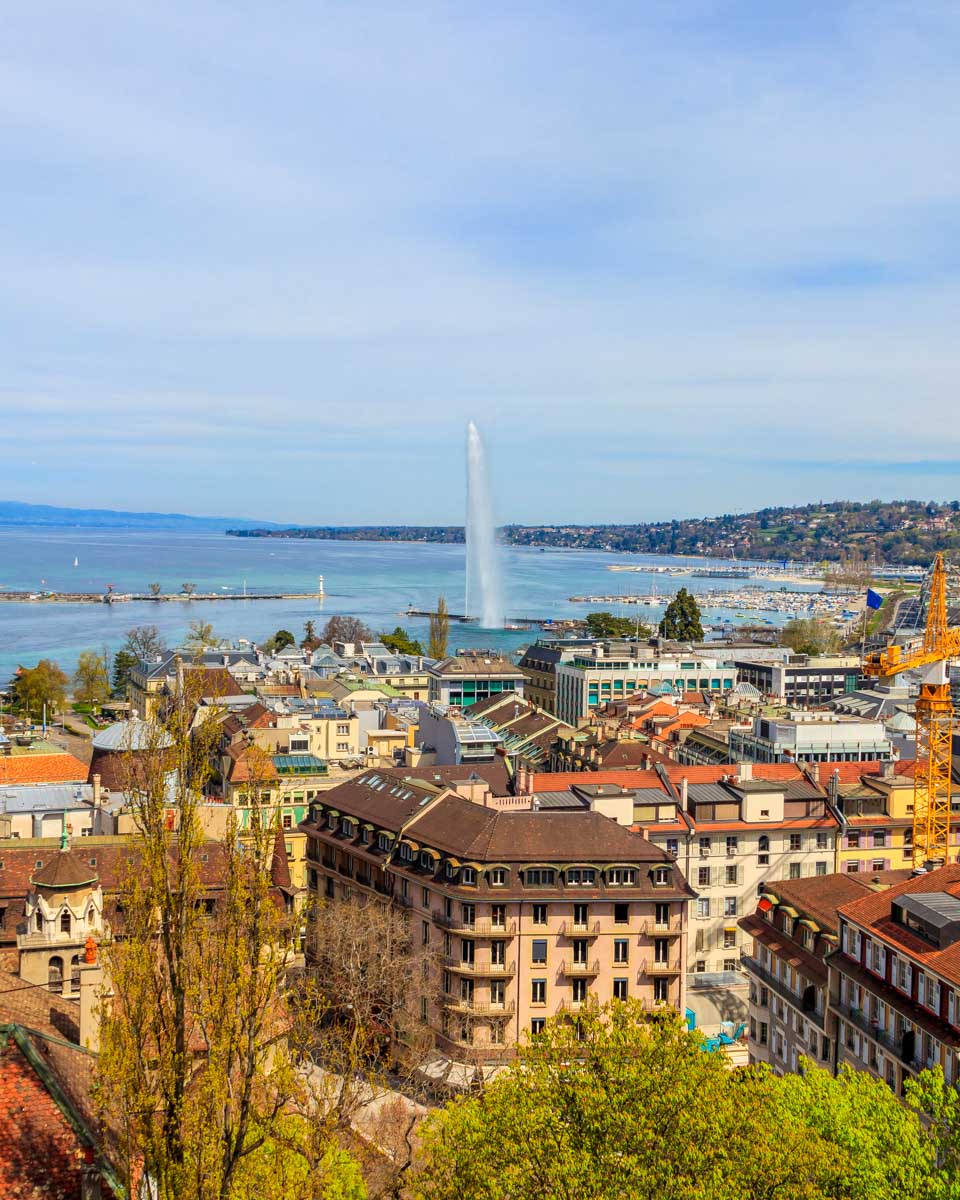 The view of Geneva Switzerland from the top of Saint Pierre Cathedral