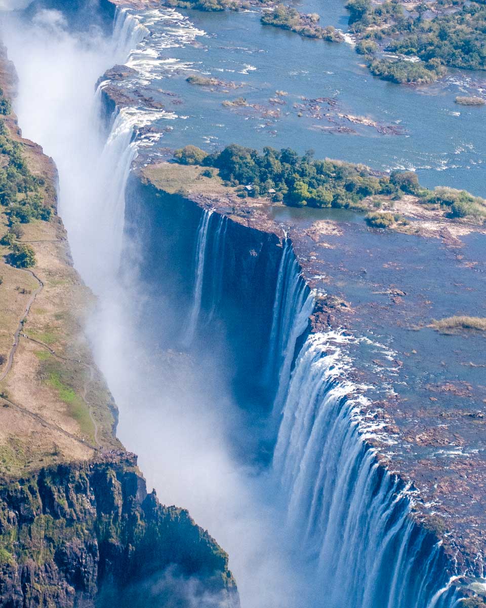 The view of Victoria Falls during a helicopter tour