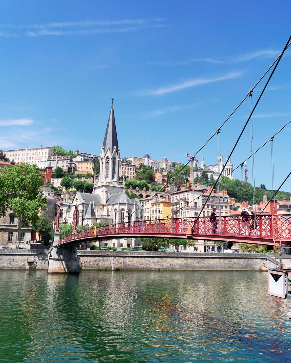 View of the river bank on a e bike tour in Lyon France