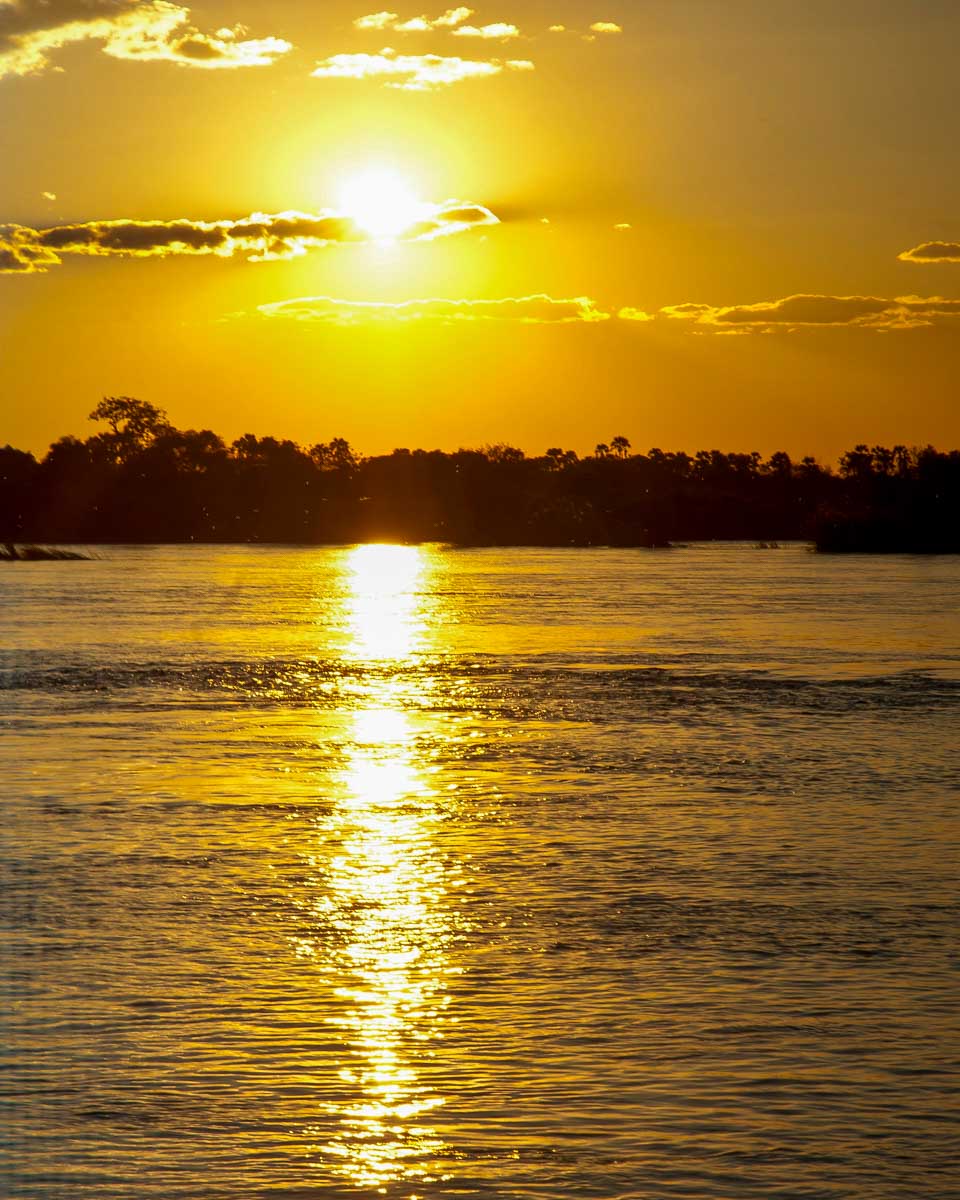 Zambezi river at sunset on a cruise from Victoria Falls