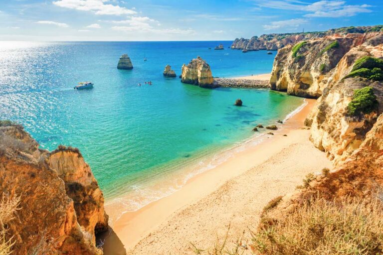 A coastal view and beach in Lagos Portugal