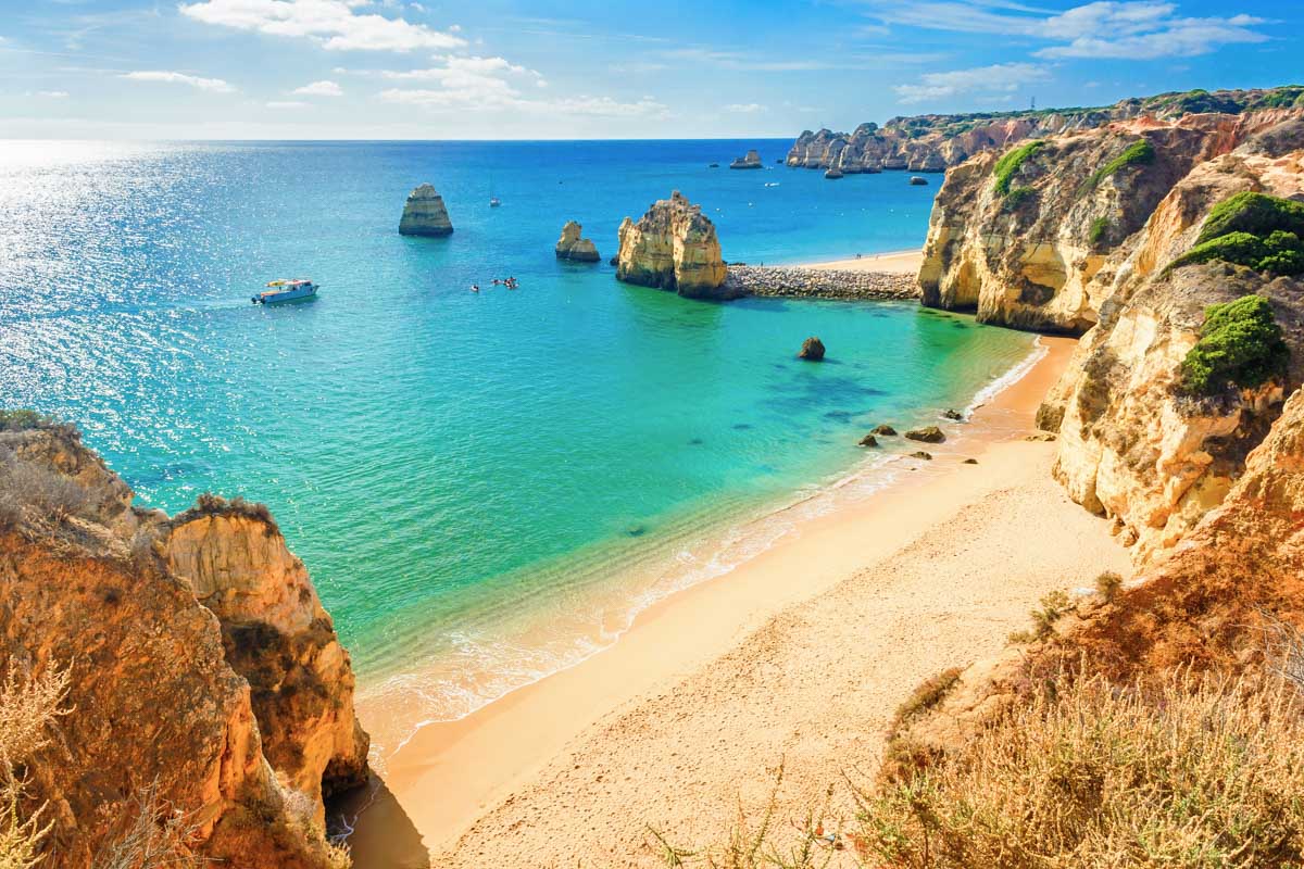 A coastal view and beach in Lagos Portugal