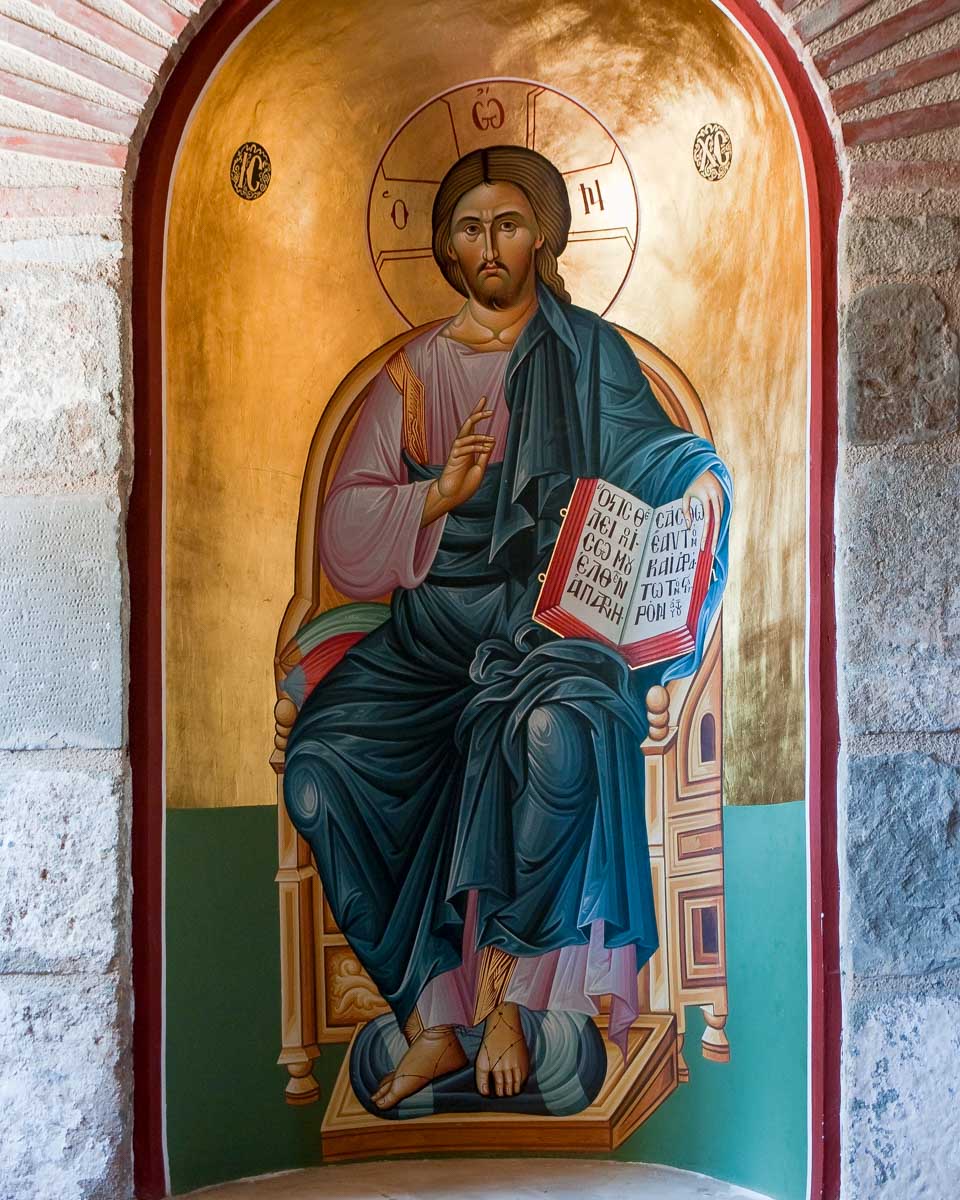 A painting of Jesus Christ in the holy monastery of great meteoron in Meteora on a tour from Athens