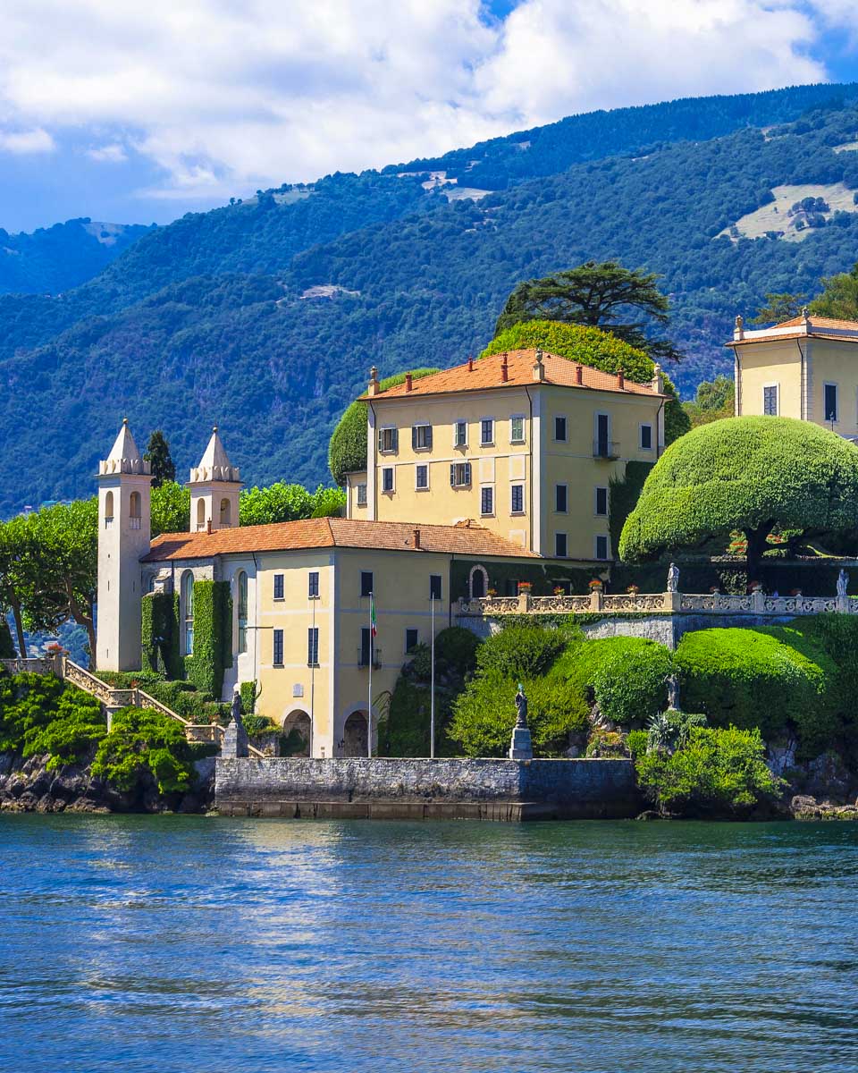 A village on Lake Como seen from a boat in Italy