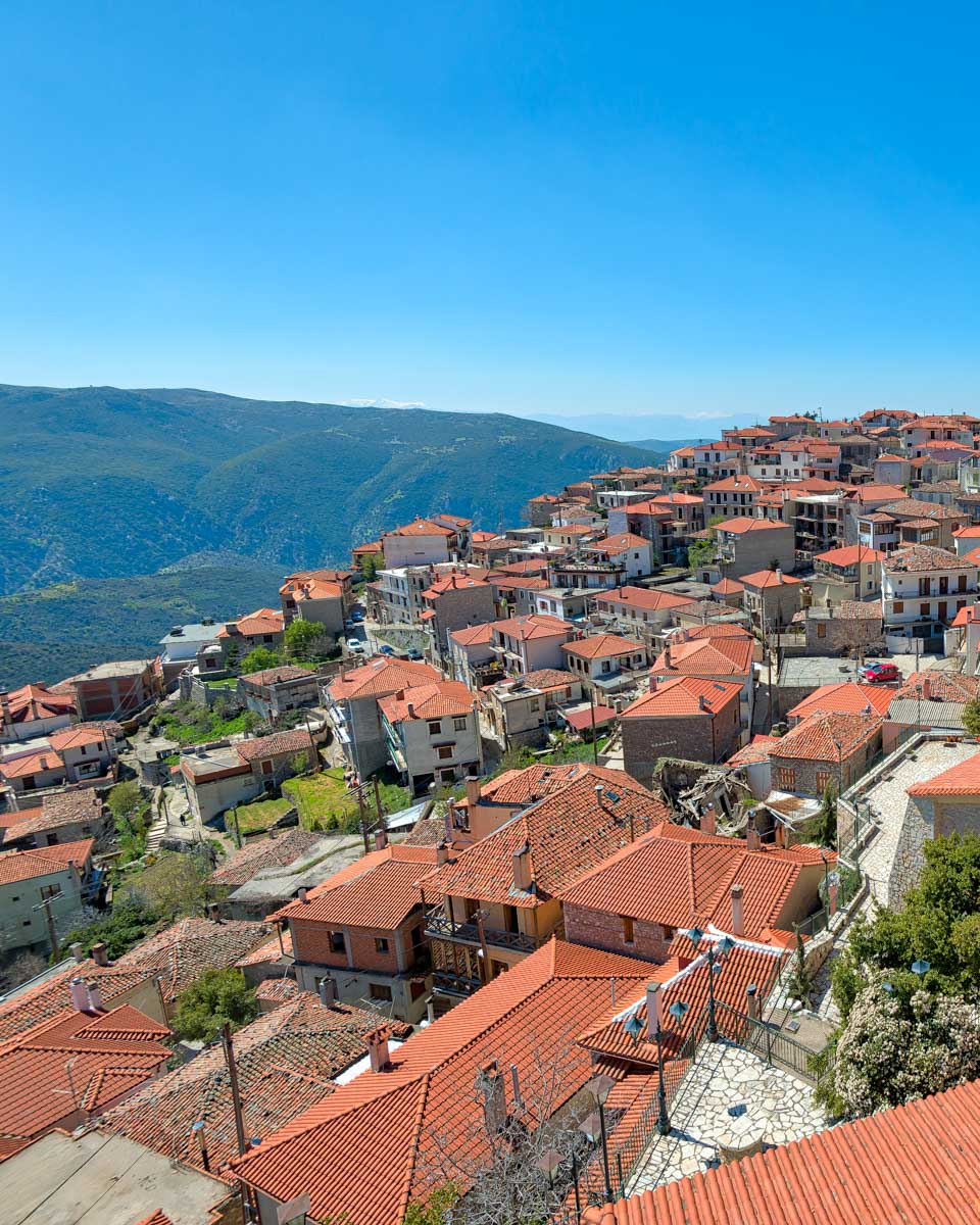 Arachova seen on a tour to Delphi from Athens