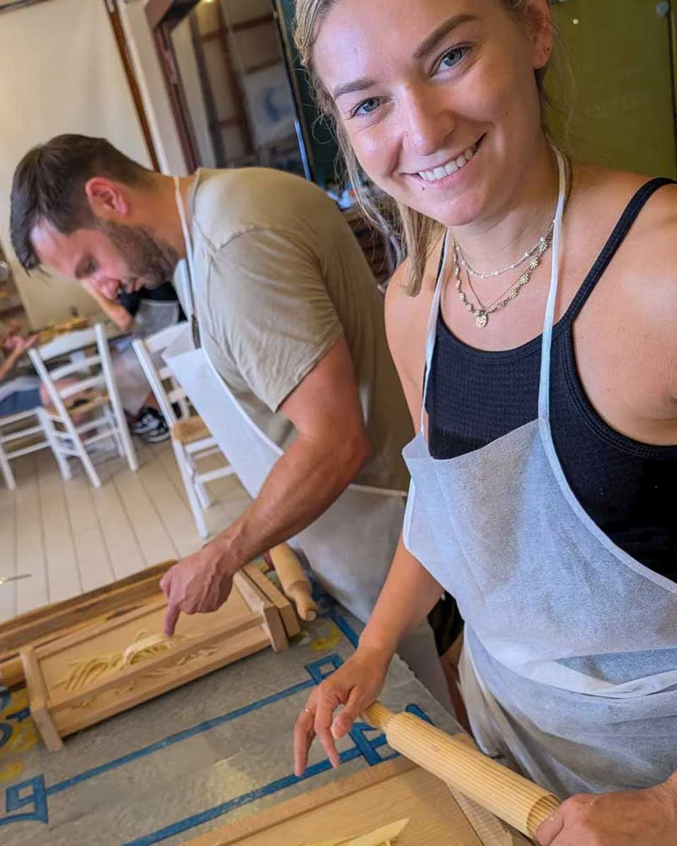 Bailey-makes-pasta-during-a-cooking-class-in-Lake Como Italy