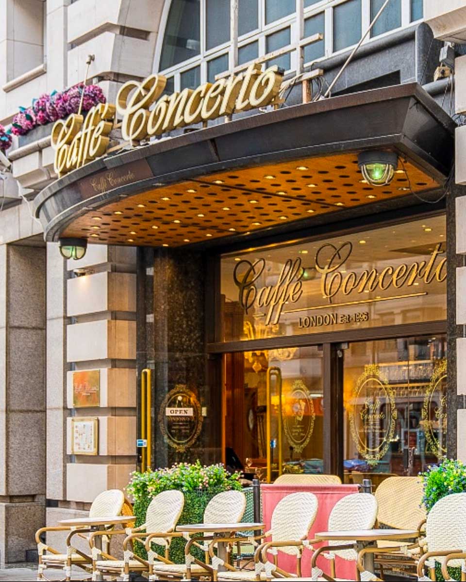 Caffè Concerto exterior in London England