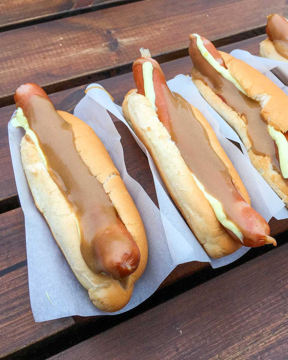 Hot dogs eaten on a food tour in Reykjavik Iceland