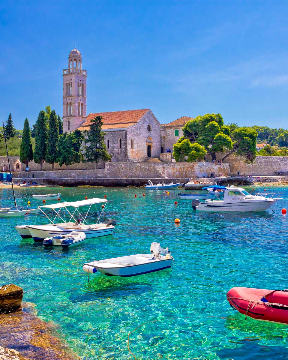 Hvar waterfront and monastery in Croatia