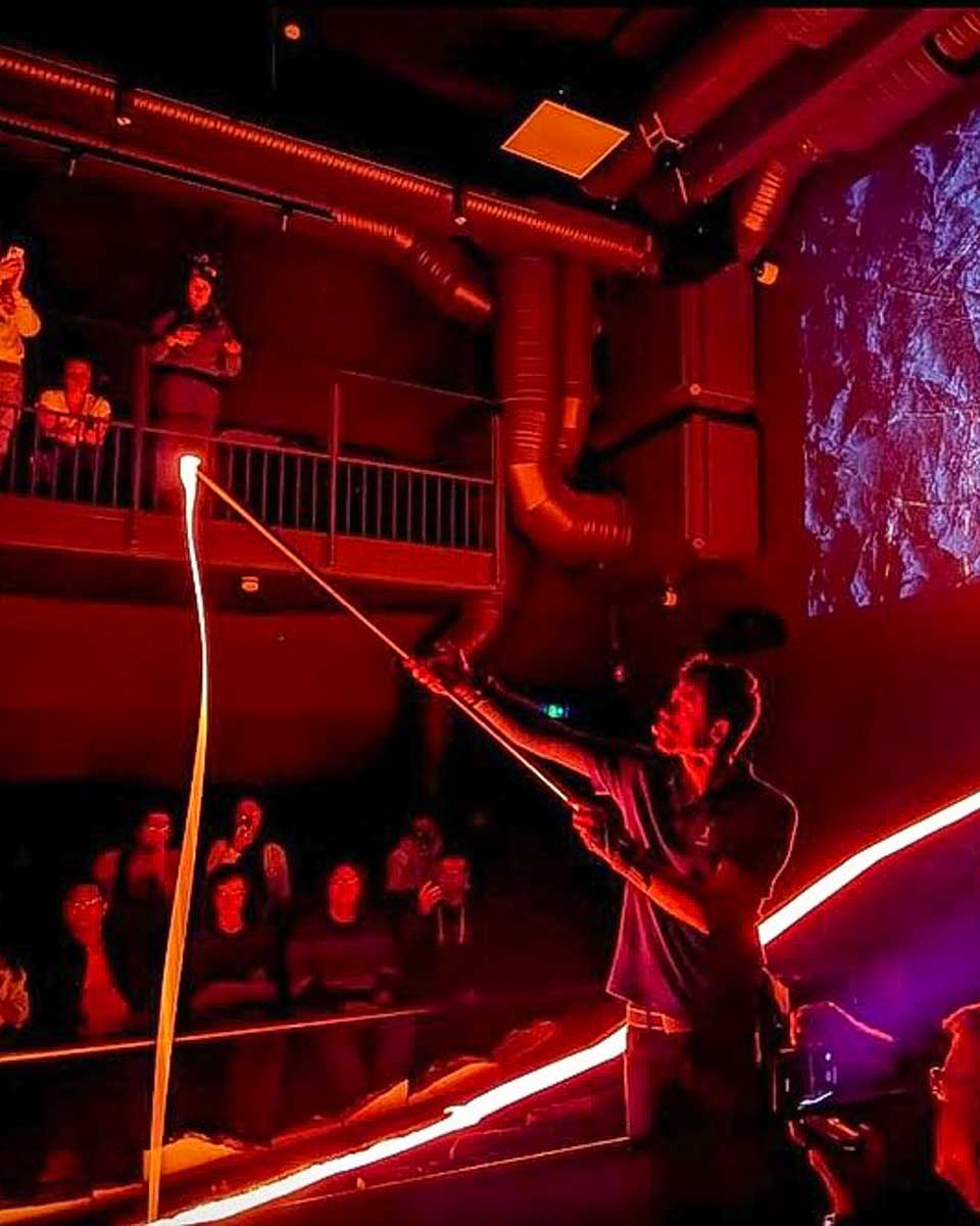 Lava Show a man holds lava in Reykjavik Iceland