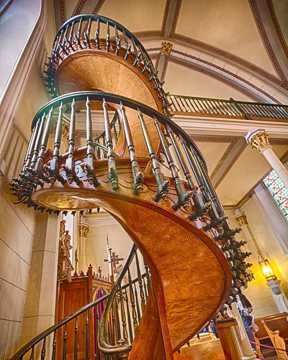 Loretto Chapel staircase seen in Santa Fe New Mexico