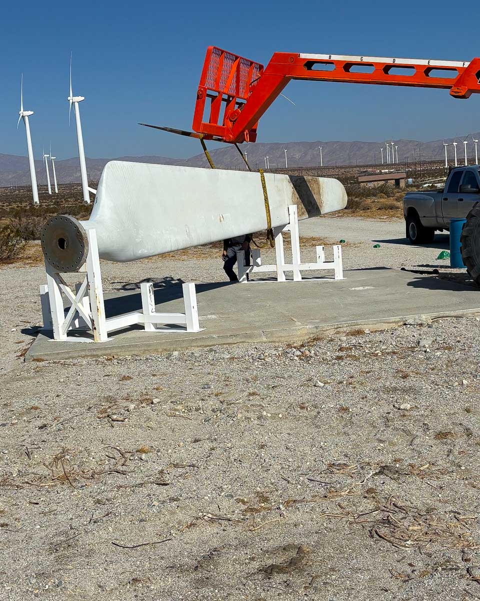 One of the pieces of a wind turbine seen up close on a tour in Palm Springs