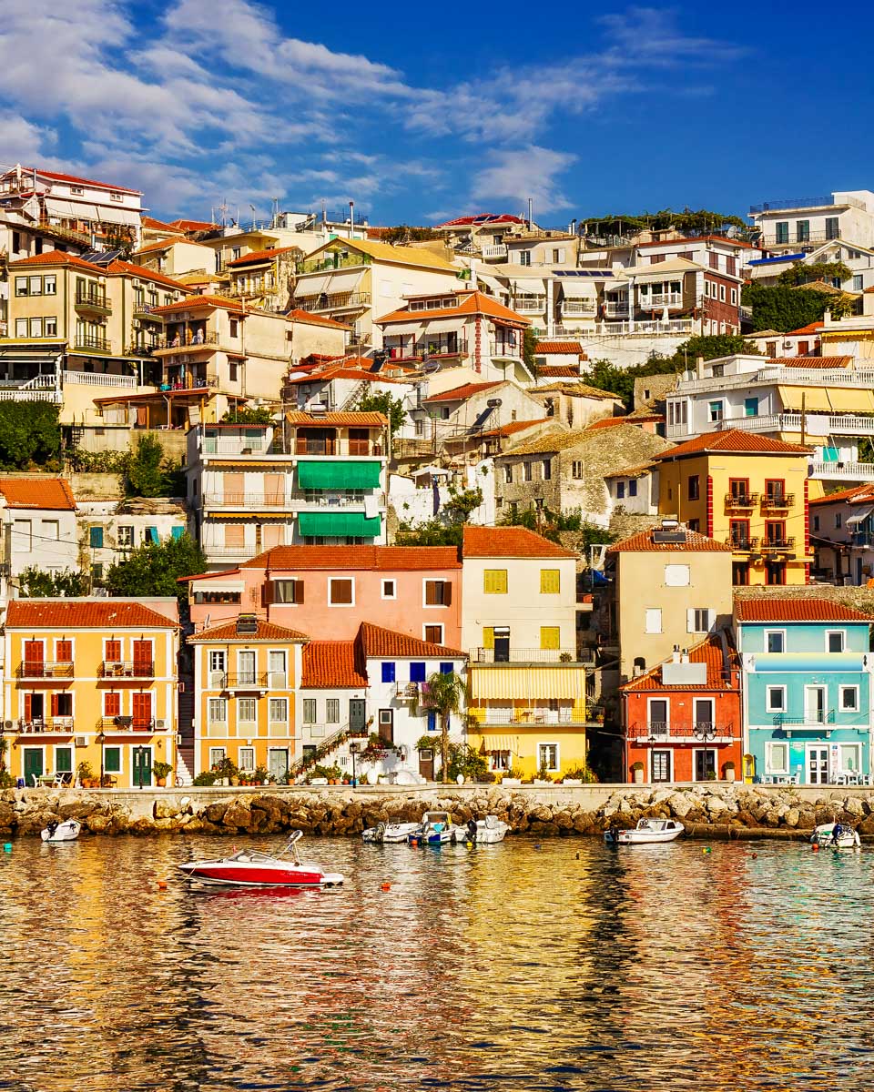 Parga seen from the water on a tour from Corfu Greece