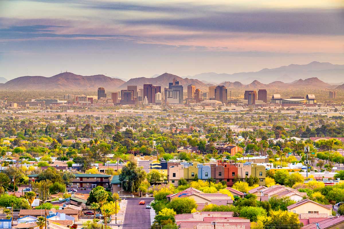 Phoenix, Arizona, USA downtown cityscape at dusk