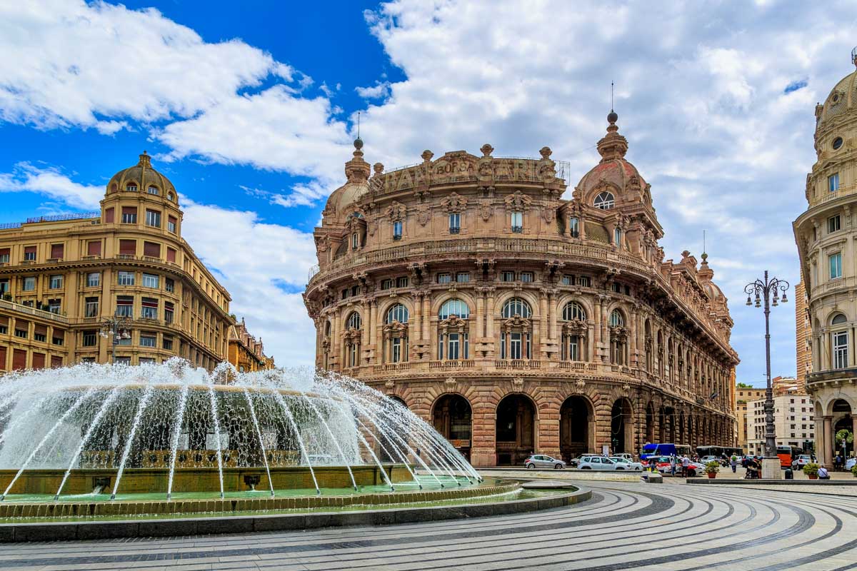 Piazza De Ferrari main square in Genoa Italy