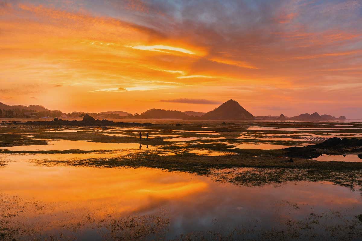 Sunset with water reflection in Canggu Bali
