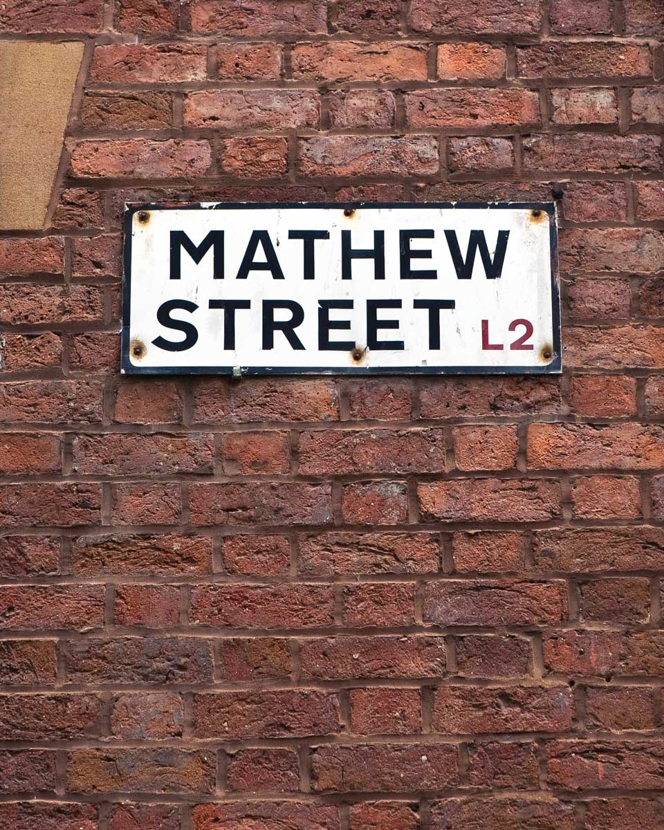 The Matthew Street Sign seen on a Beatles tour in Liverpool UK