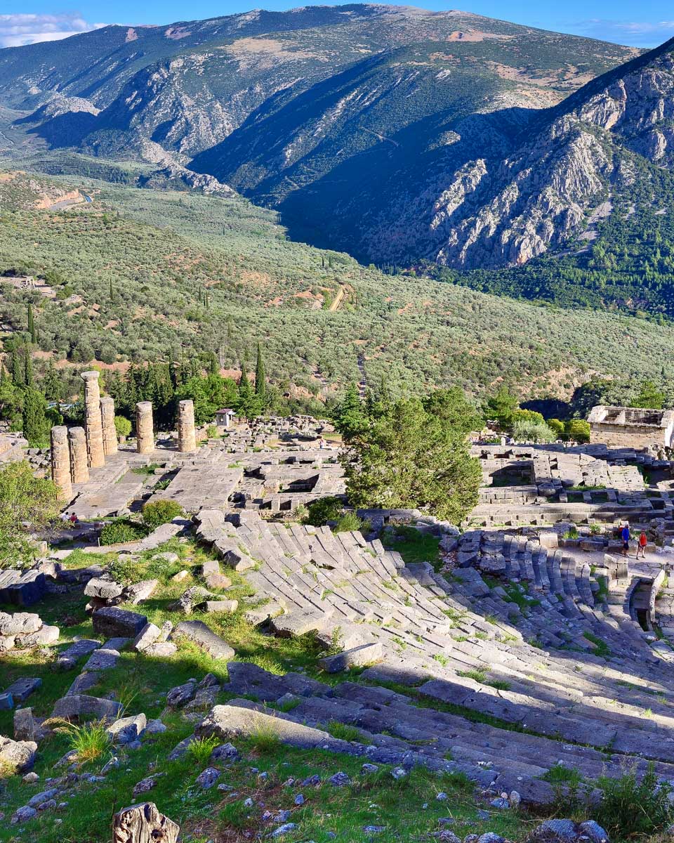 The Theatre and Apollo Temple in Delphi on a tour from Athens