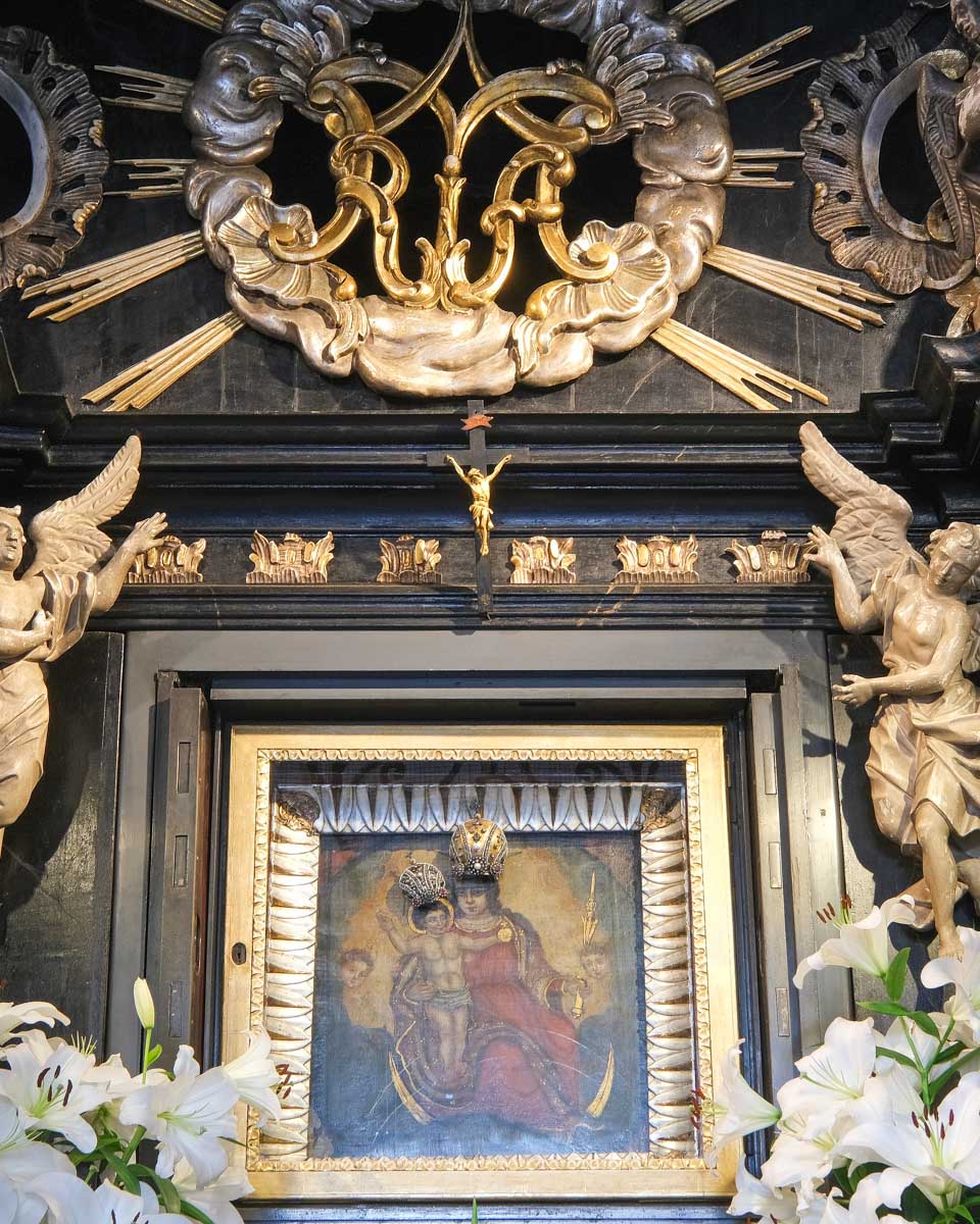 The alter inside of Stone Gate seen on a history tour in Zagreb Croatia