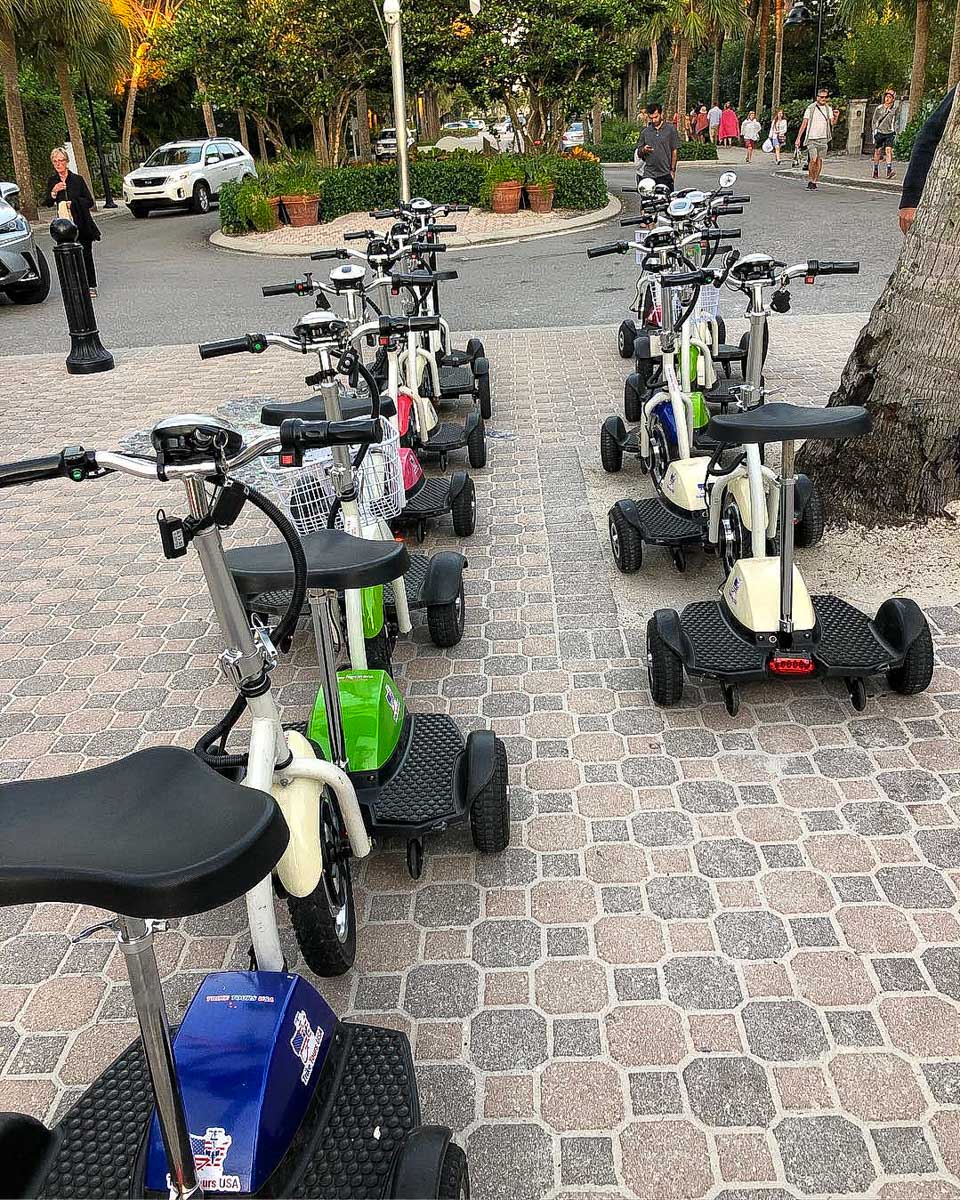 Trike Tours USA ebike trikes lined up for a tour in Naples Florida