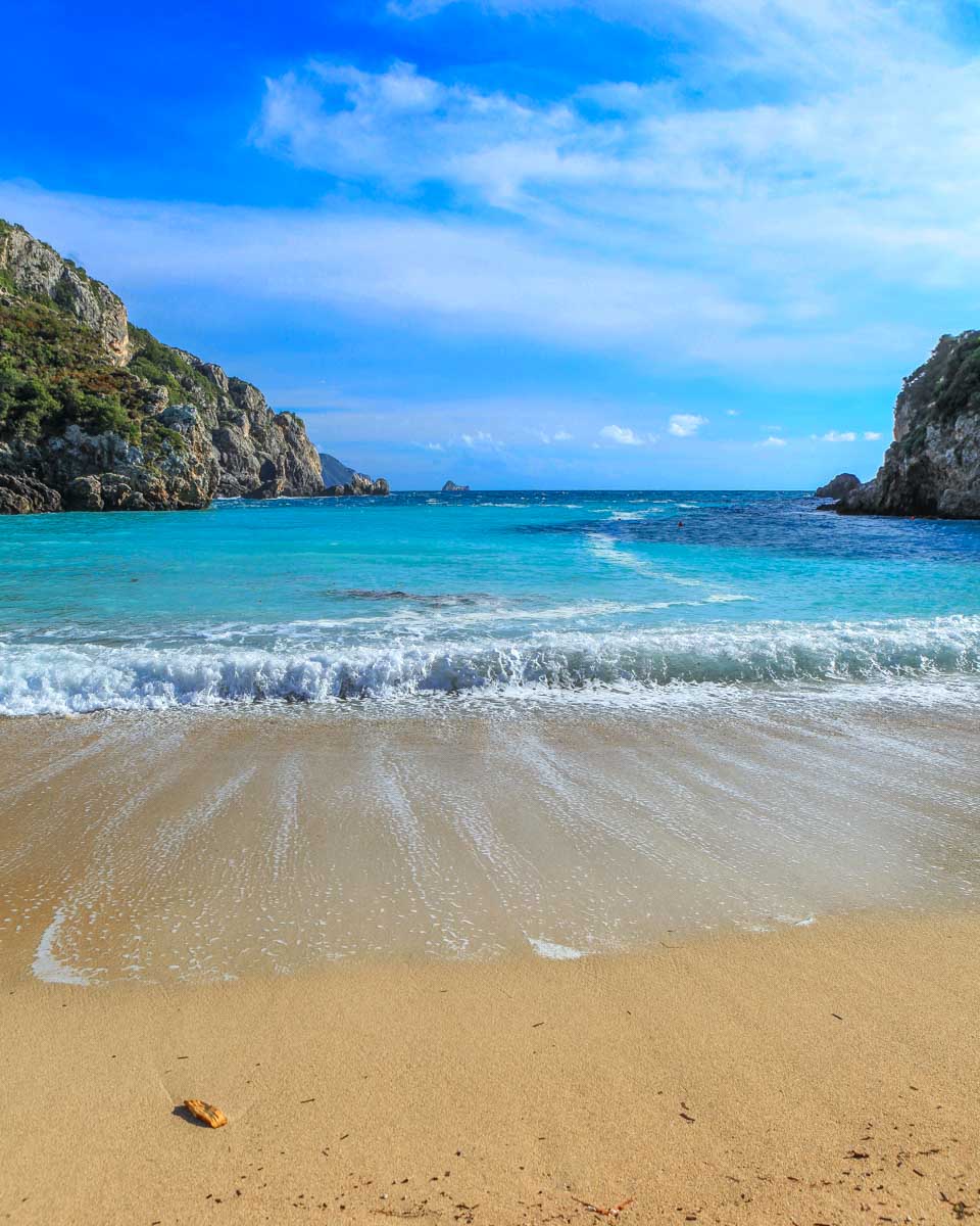 paleokastritsa beach seen on a tour from Corfu Greece