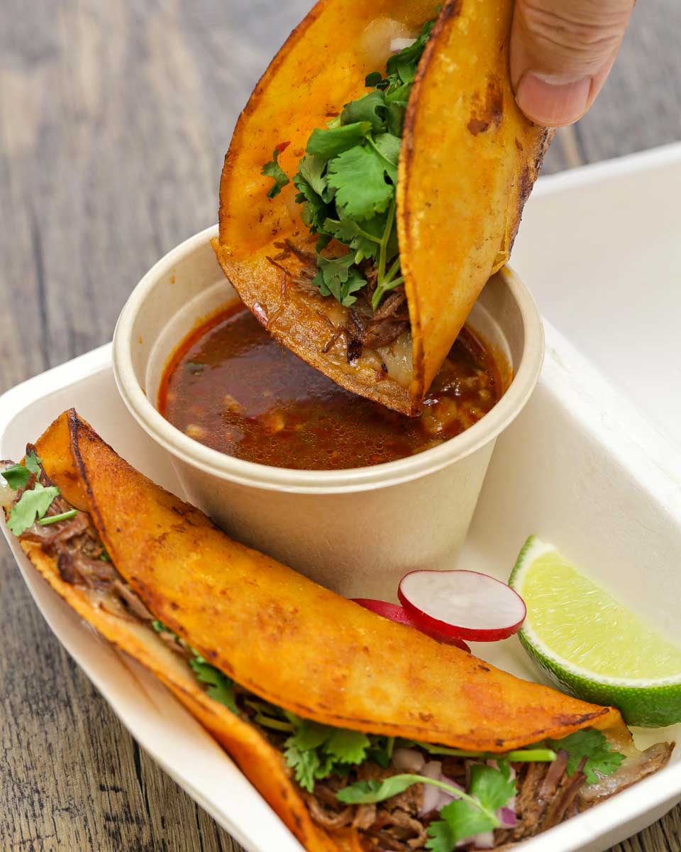 quesabirria tacos eaten on a food tour in Houston Texas