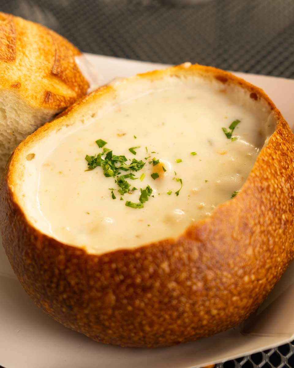 A chowder bowl eaten at the Fishermans Wharf in San Francisco California