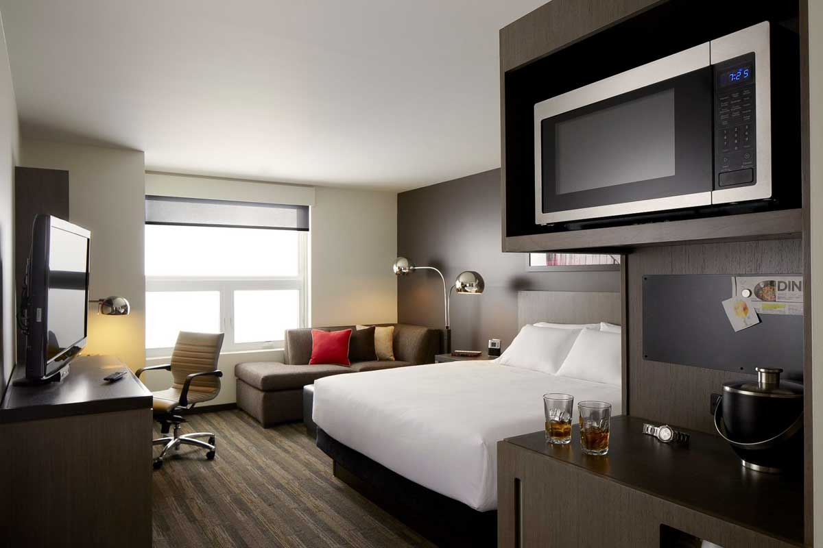 A hotel room at the Hyatt House Salt Lake City Downtown