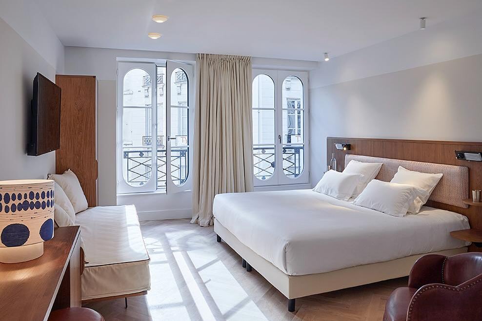 A hotel room at the hotel du Sentier in Paris France