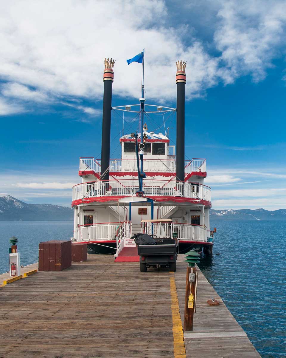 A paddlewheel boat used on a scenic cruise of Emerald Bay in Lake Tahoe