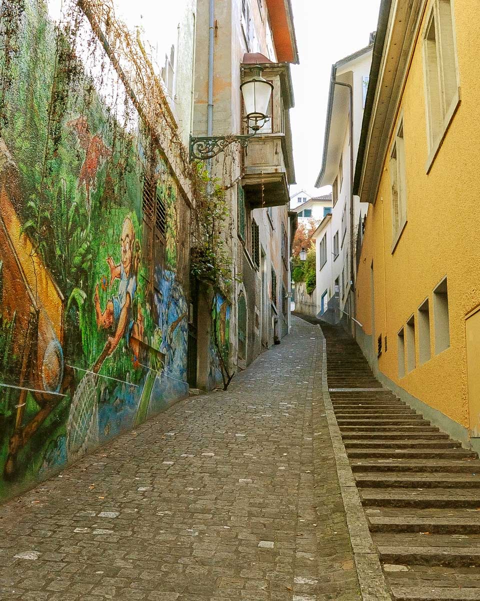 A painetd alley in Langstrasse district Zurich Switzerland
