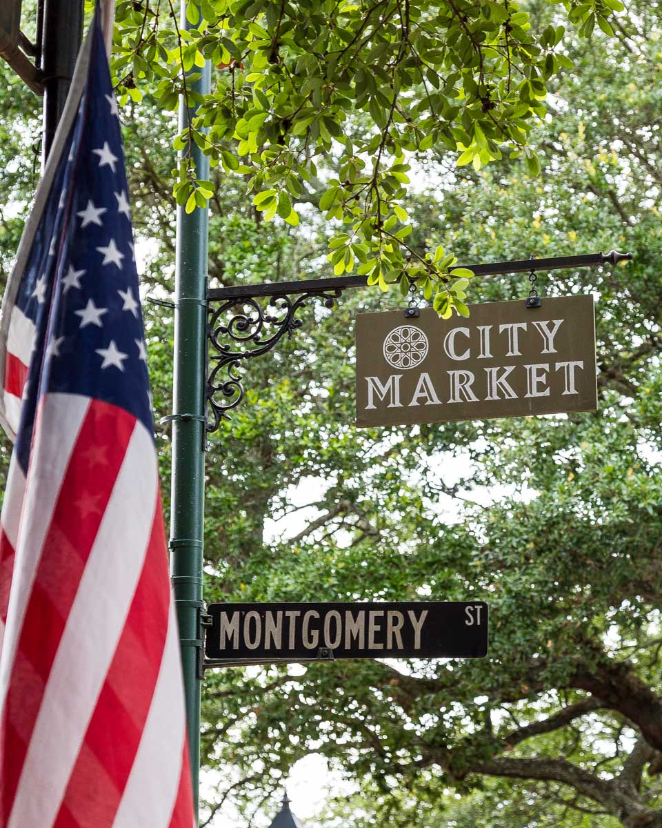 A sign for the City Market in Savannah Georgia