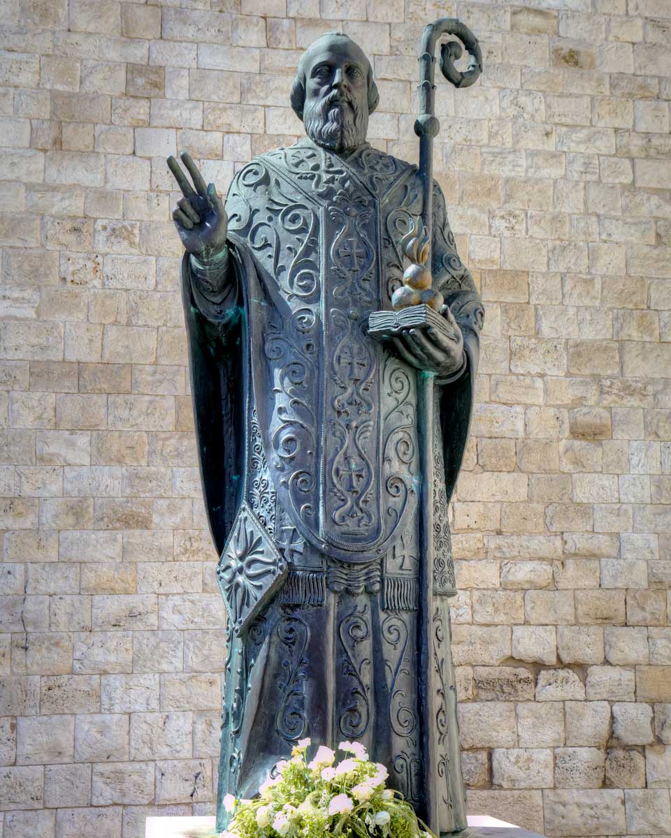 A statue of Saint Nicholas at the Saint Nicholas Cathedral in Bari Italy