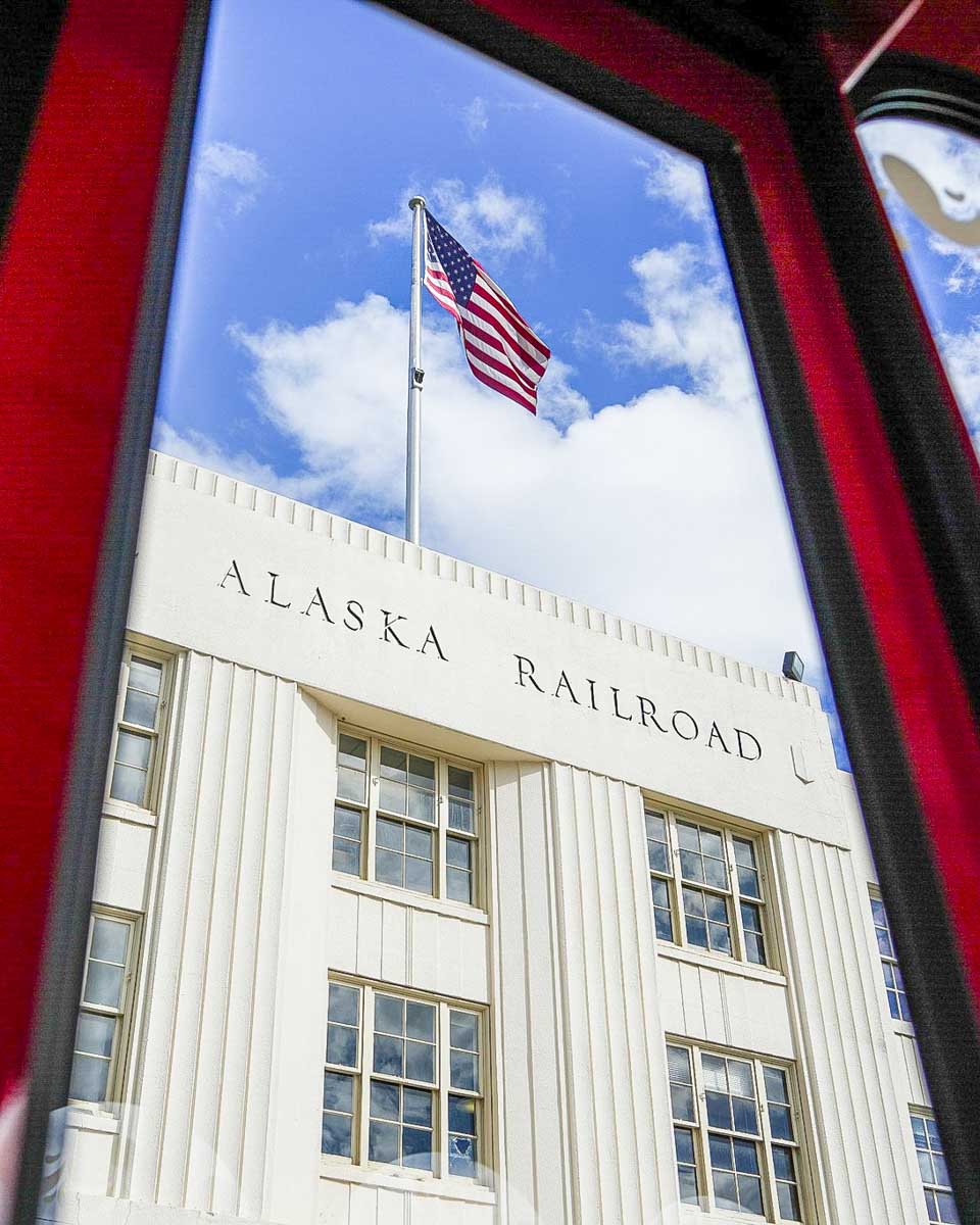 Anchorage Trolley Tours the Alaska Railroad Depot seen on a tour in Anchorage Alaska