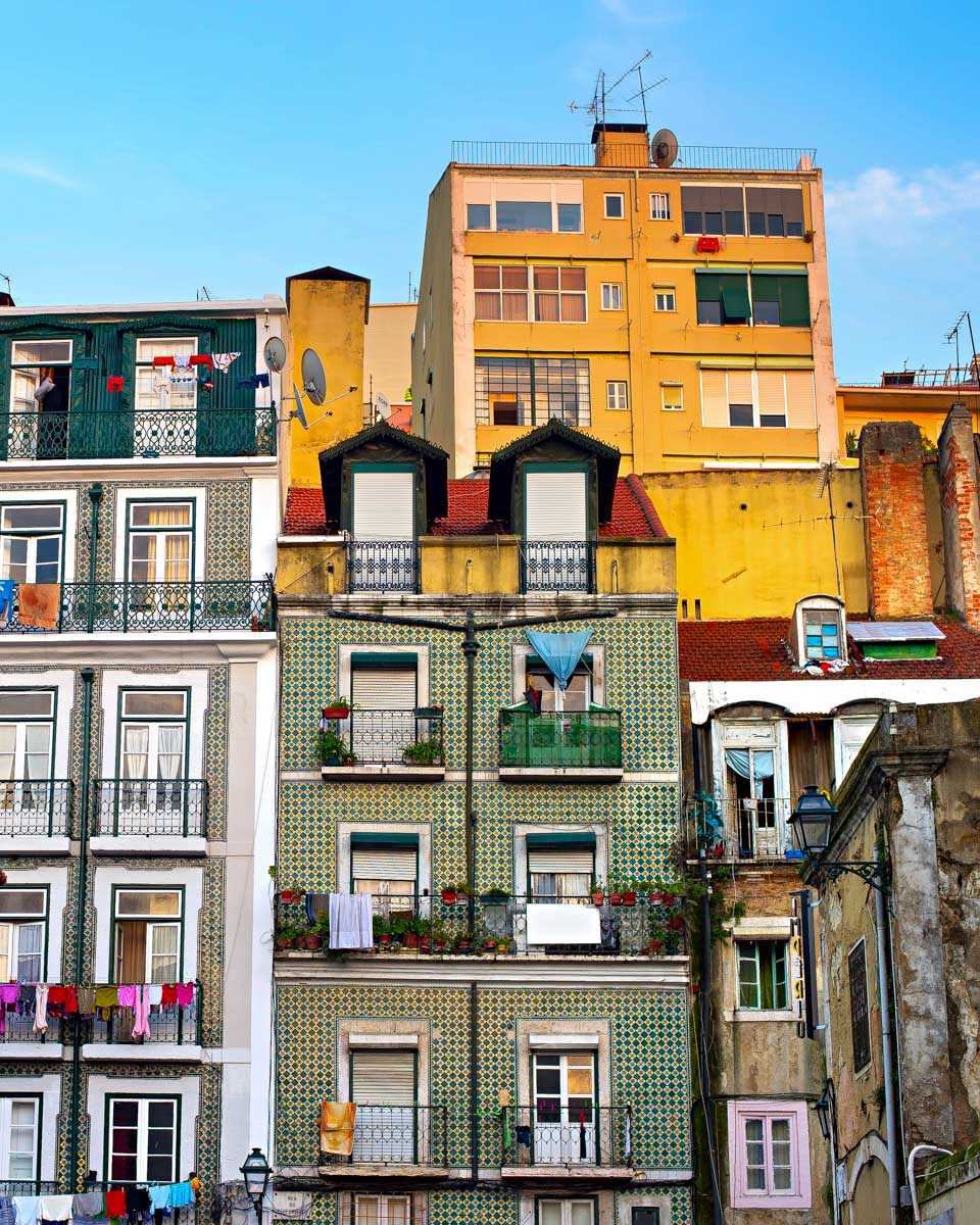 Colorful houses in Alfama neighborhood Lisbon Portugal