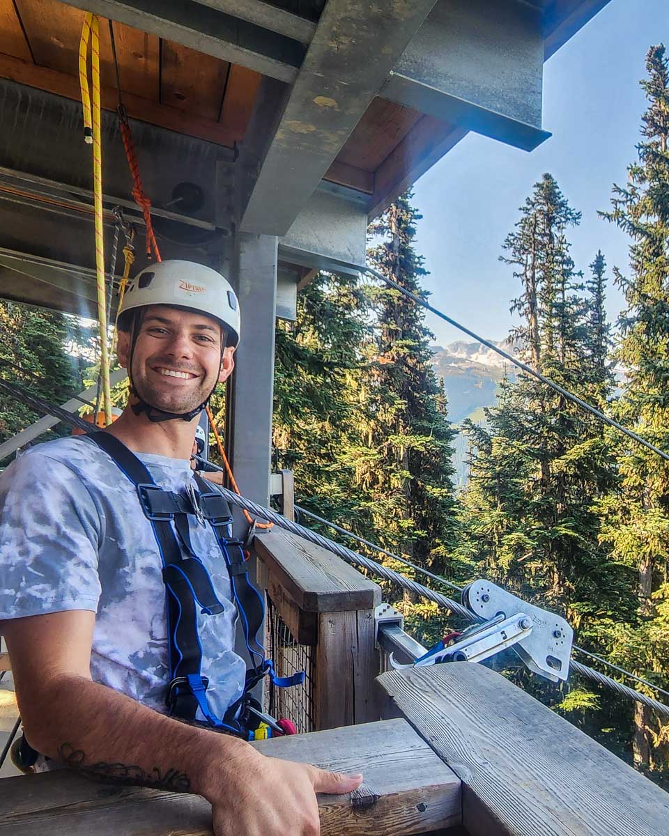Daniel-at-the-top-of-the-Sasquatch-Zipline-in-Whistler-BC