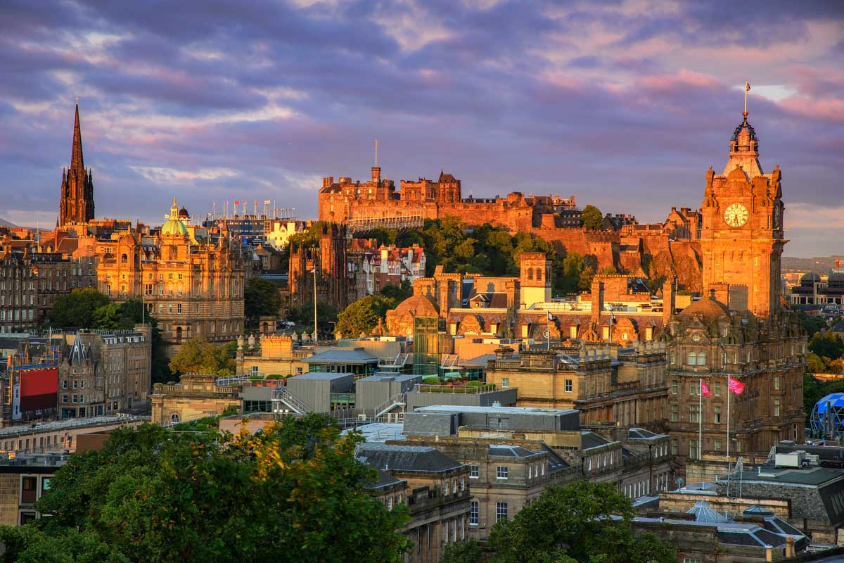 Edinburgh at sunset seen from Calton Hill Scotland