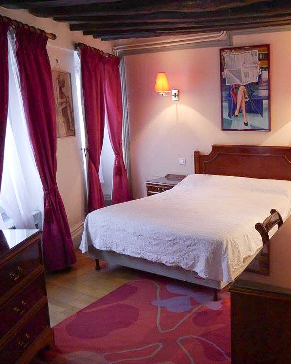 Hotel room at the Hotel Les Degres De Notre Dame in Paris France