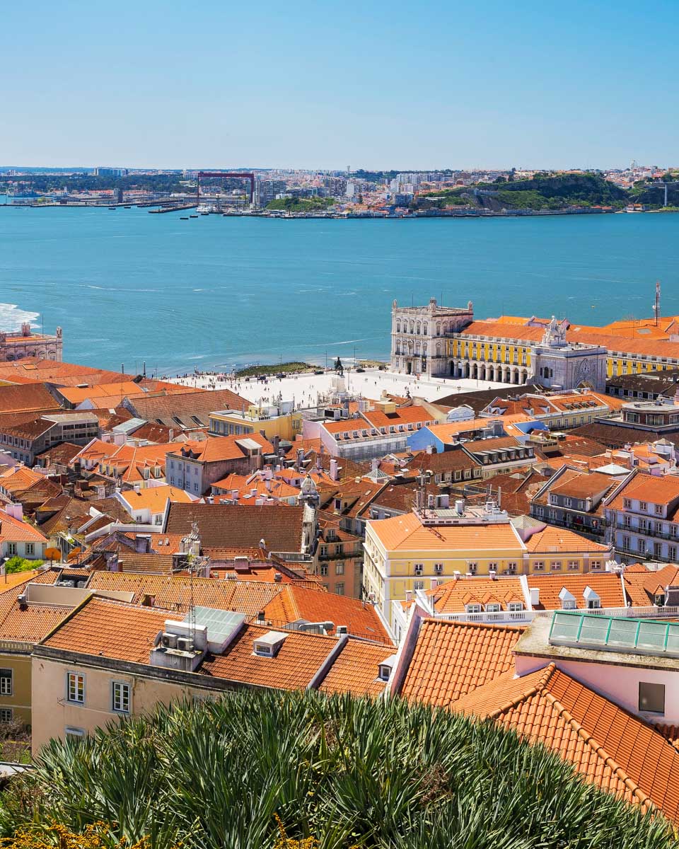Looking down at the Baixa district of Lisbon Portugal