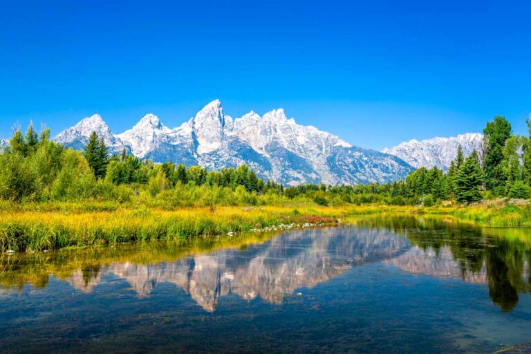 The Grand Teton mountain range seen near Jackson Hole Wyoming