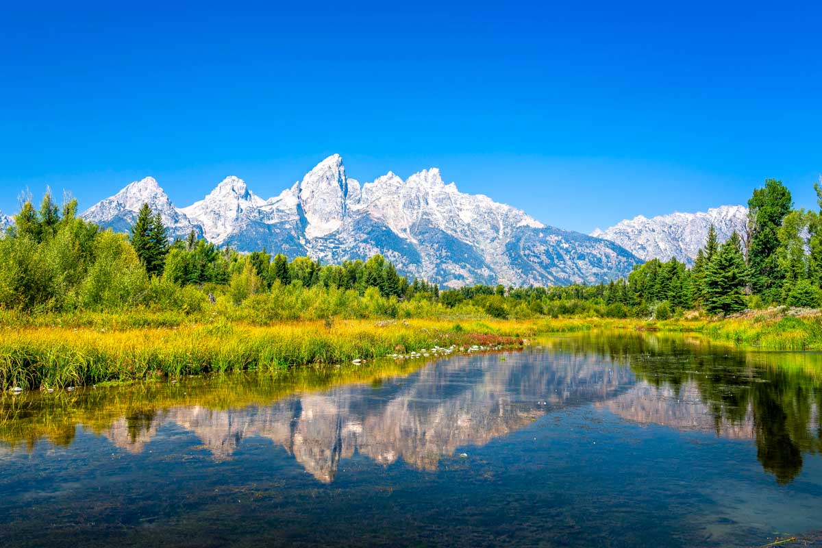 The Grand Teton mountain range seen near Jackson Hole Wyoming
