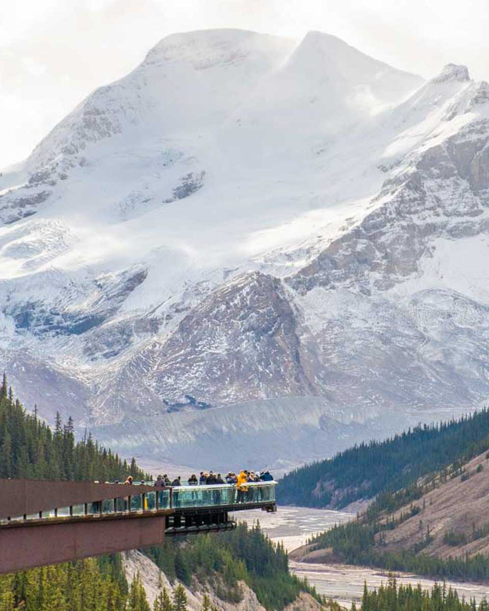 The Icefields-Parkway-Skywalk-with-views-of-the-Athabasca-Glacier-and-mountain in Canada