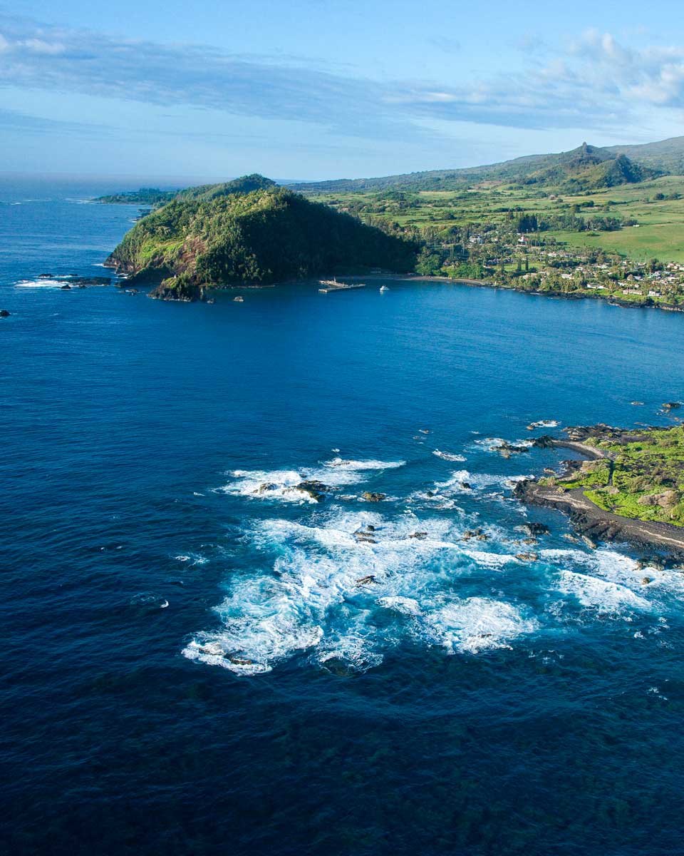 The Maui coastline seen on a private plane flight from Maui Hawaii