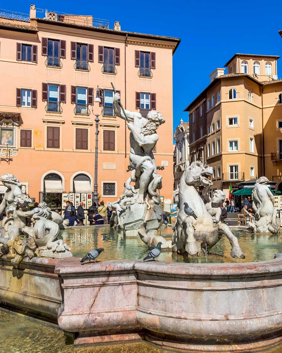 The Neptune Fountain in Piazza Navona historic center Rome Italy