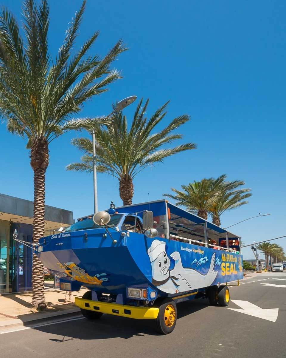 The amphibious boat on a tour in San Diego