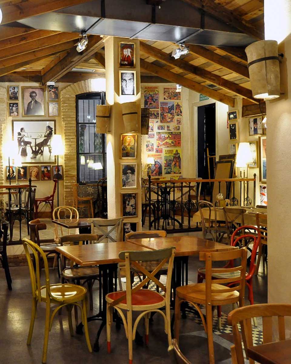 The inside dining area of Pelayo Bar in Seville