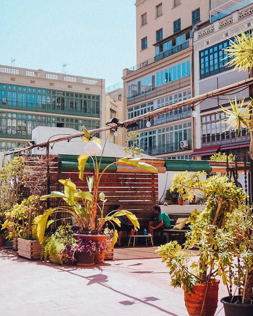 The outdoor terrace at The Central House Barcelona Gracia