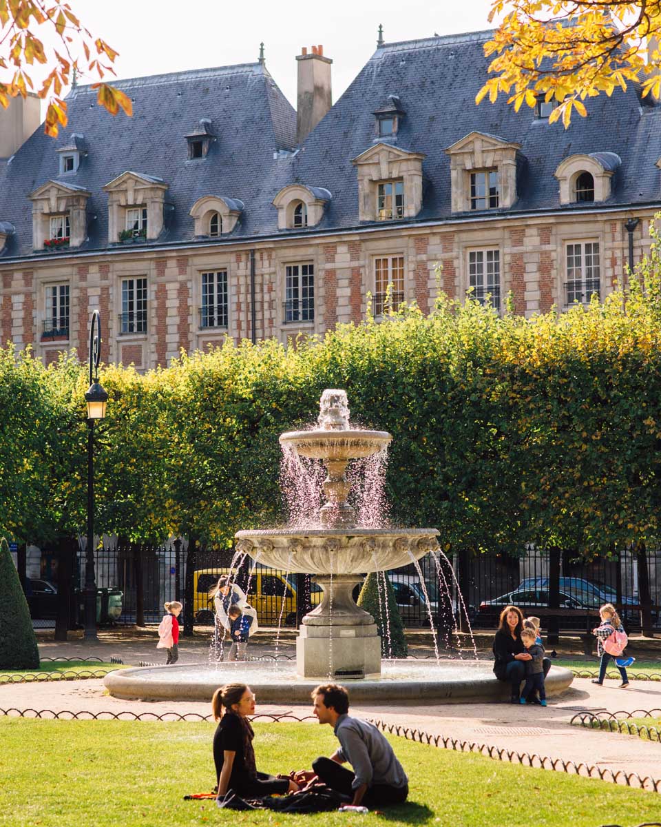 The outside of the Place des Vosges in Paris