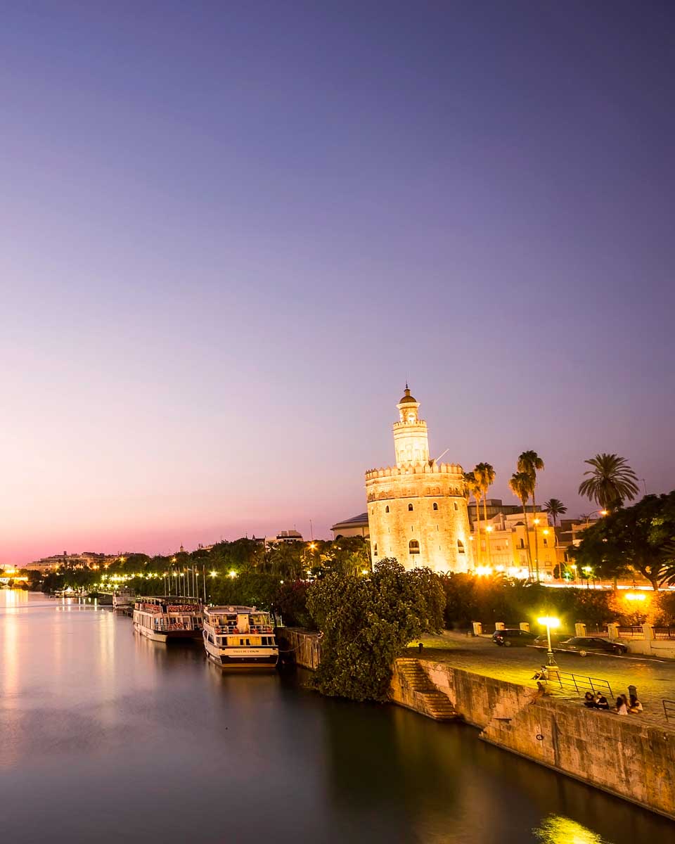 View at sunset of the Guadalquivir River in Seville Spain